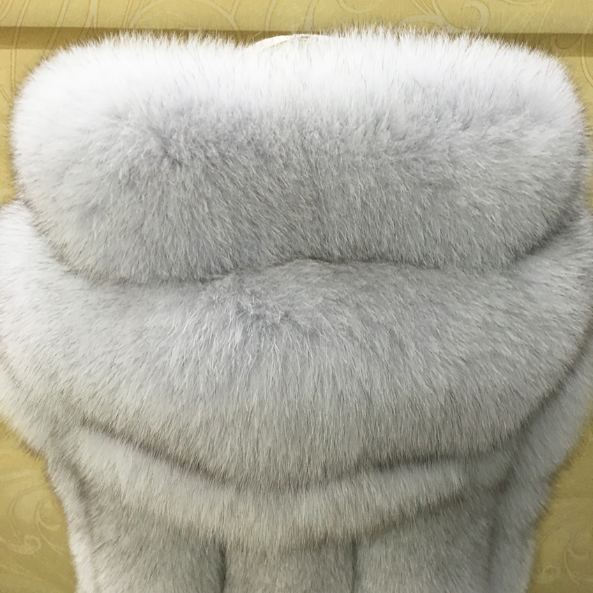 Genuine Fox Fur Vest Coat for Women Striped Slim Thick Hooded Coats of Fur Russian Winter Warm Women