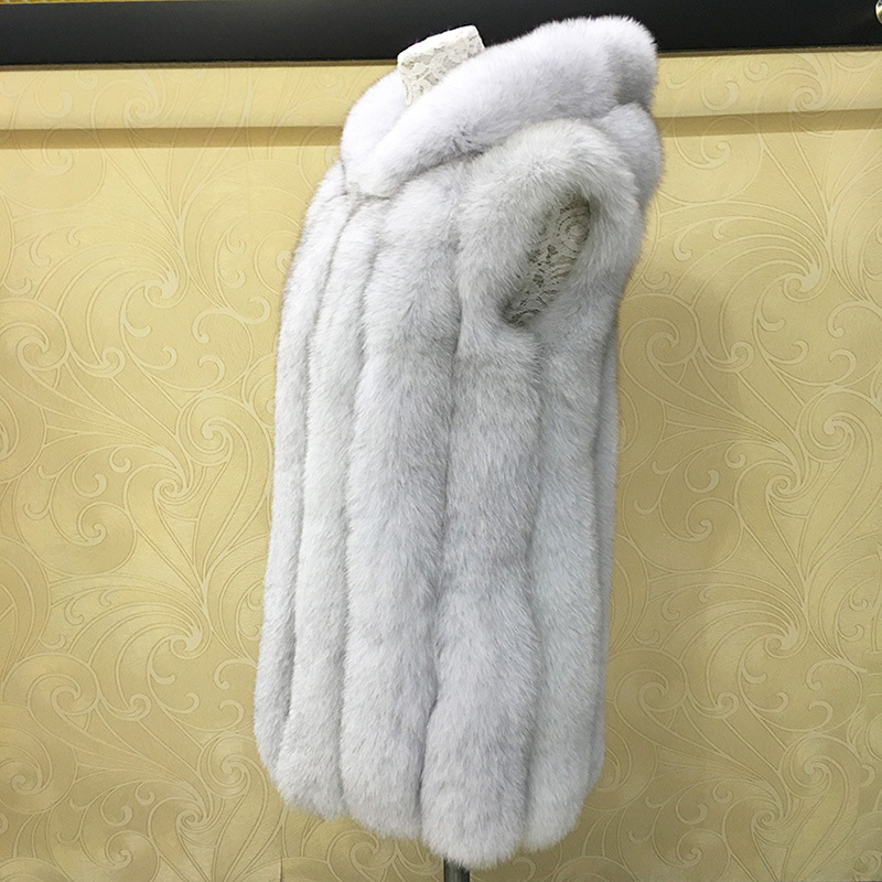 Genuine Fox Fur Vest Coat for Women Striped Slim Thick Hooded Coats of Fur Russian Winter Warm Women
