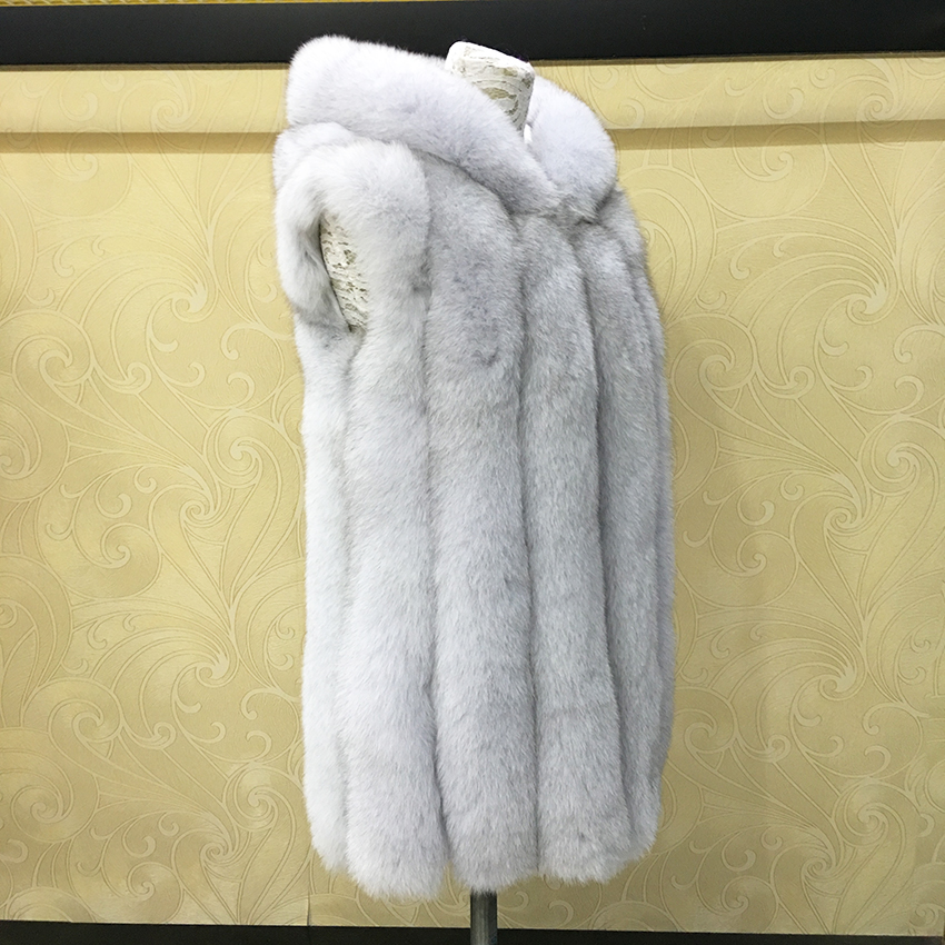 Genuine Fox Fur Vest Coat for Women Striped Slim Thick Hooded Coats of Fur Russian Winter Warm Women