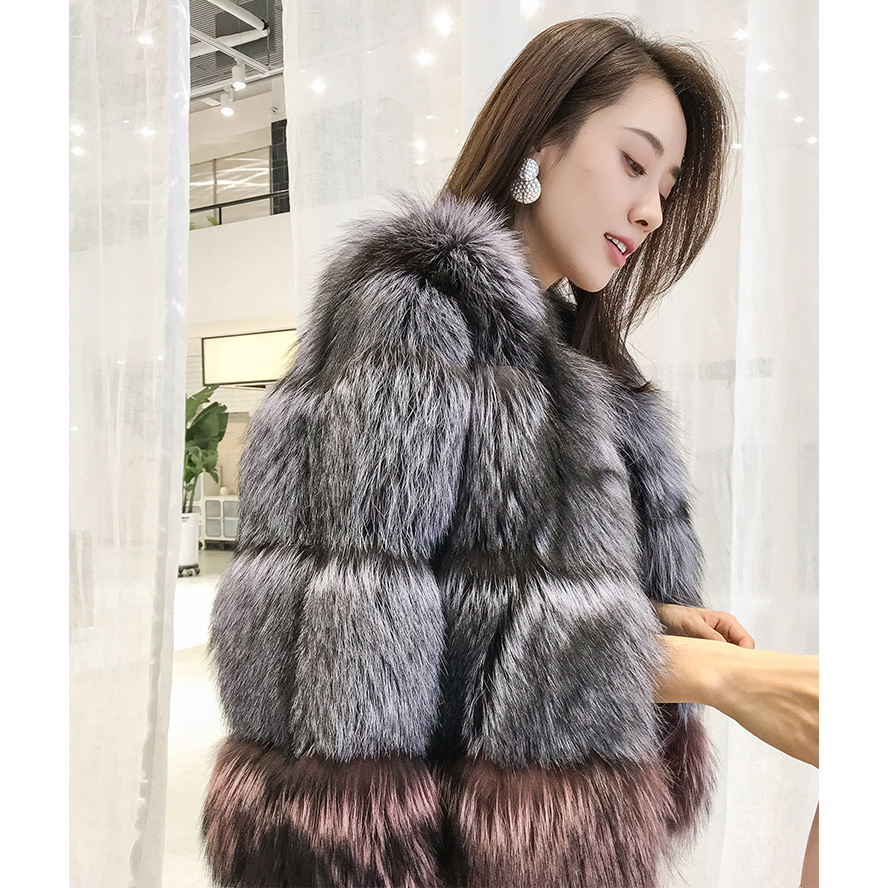 CX-G-A-42A 2020 Genuine Fashion Sliver Fox Fur Coat Jackets for Women Winter Chinese Clothes