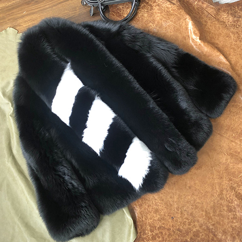 Luxury Whole Skin Real Fox Fur Black Coat For Women Warm Winter Fur Overcoat Y2K Style Striped Colla