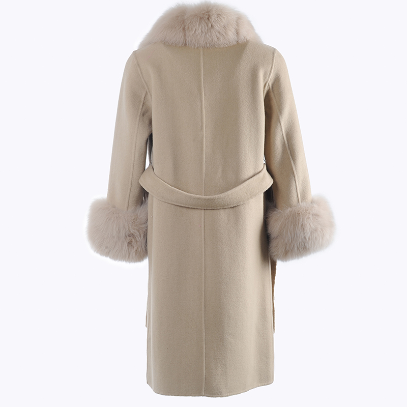 CX-G-T-68A Women Hot Sale Fashion Tassel Wool Cashmere Long Coat With Fox Fur Collar