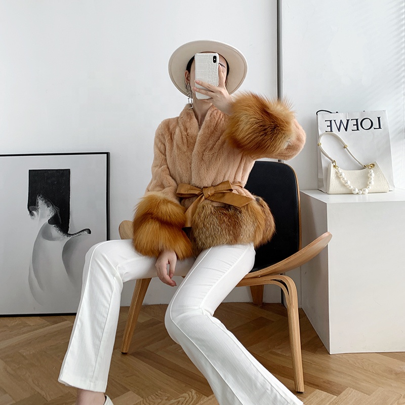 Women Brown Real Mink Fur Coat Jacket Sale Fashion Winter Women's Plus Size Jacket Luxury Medium Len
