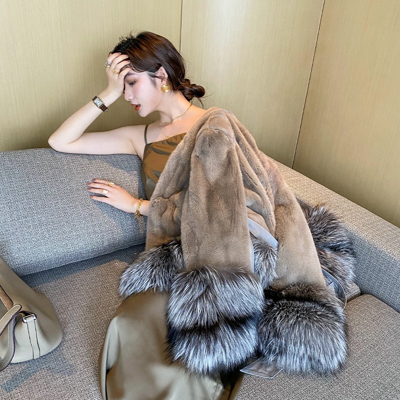 Women Brown Real Mink Fur Coat Jacket Sale Fashion Winter Women's Plus Size Jacket Luxury Medium Len