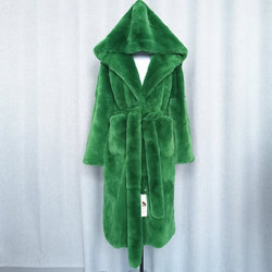 Big long style green a hood Natural fur Real Rex rabbit hair Women's fur coat