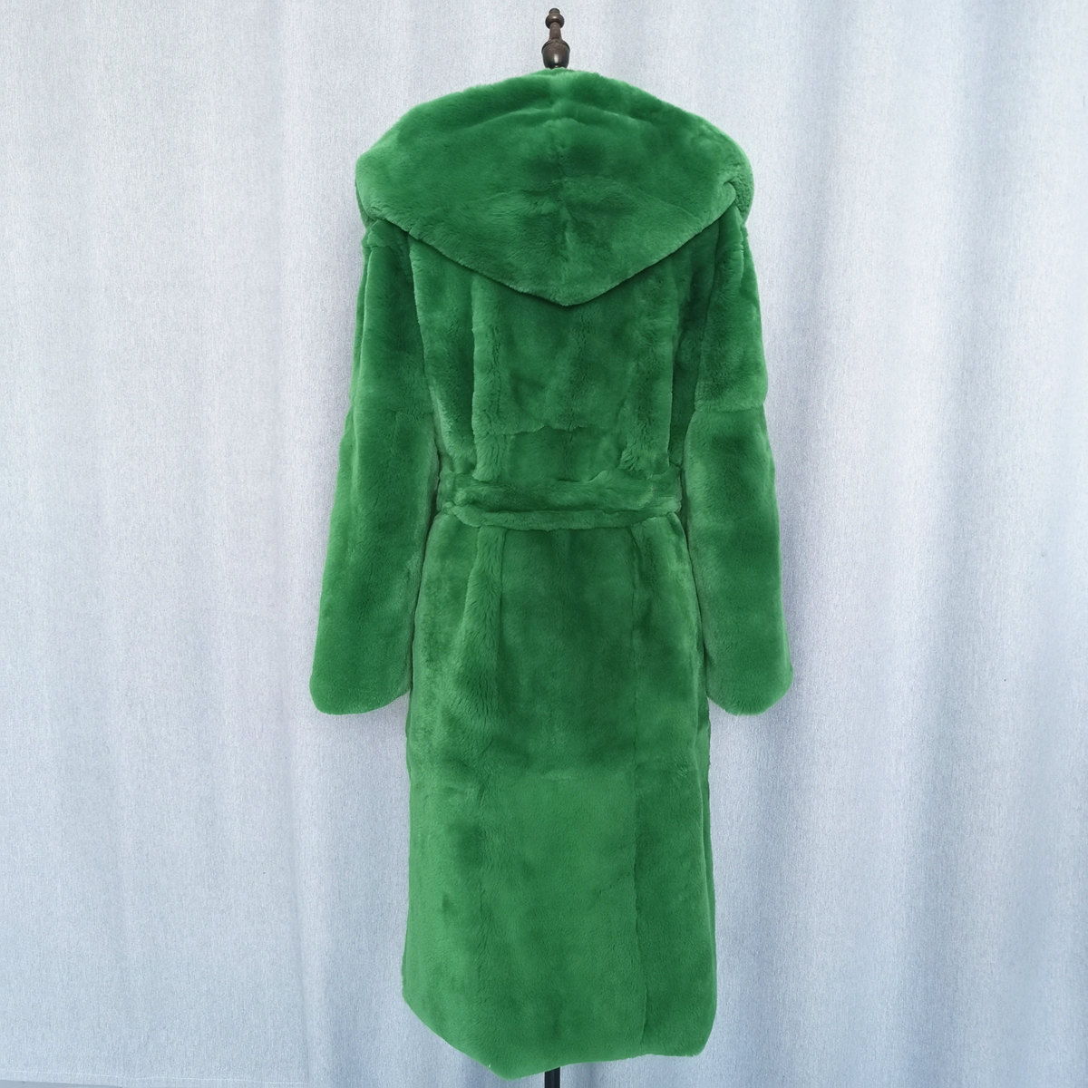 Big long style green a hood Natural fur Real Rex rabbit hair Women's fur coat