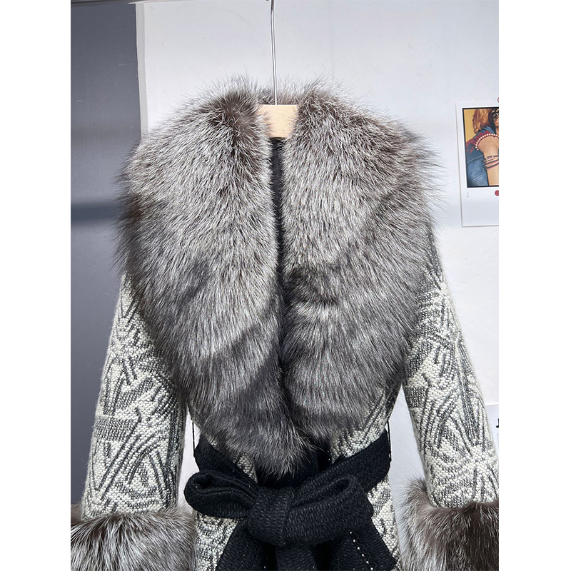 92216# 2022 autumn winter women new fur coat fox big collar woolen coat women's warm fashion luxury 