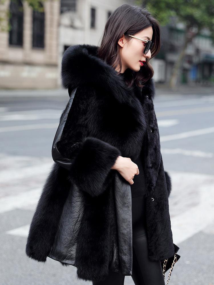 Fur coat in one piece women's long new fox fur real fur leather sheep sheared down coat