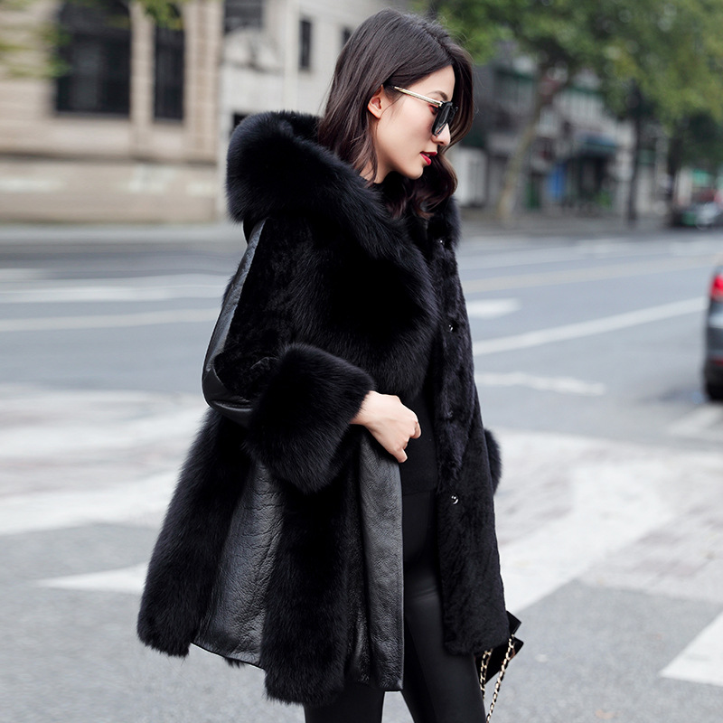 Fur coat in one piece women's long new fox fur real fur leather sheep sheared down coat