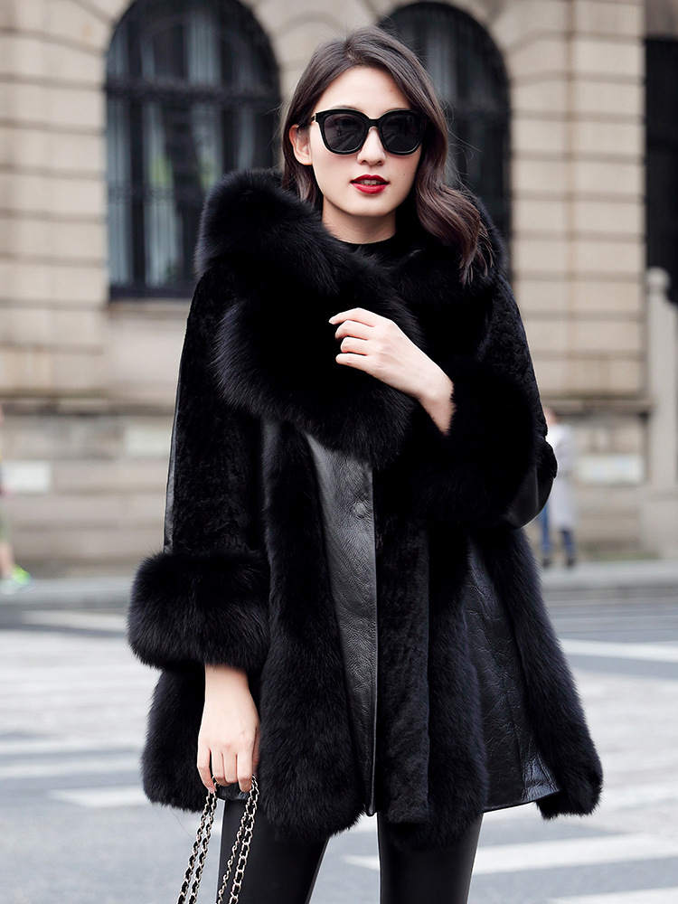 Fur coat in one piece women's long new fox fur real fur leather sheep sheared down coat