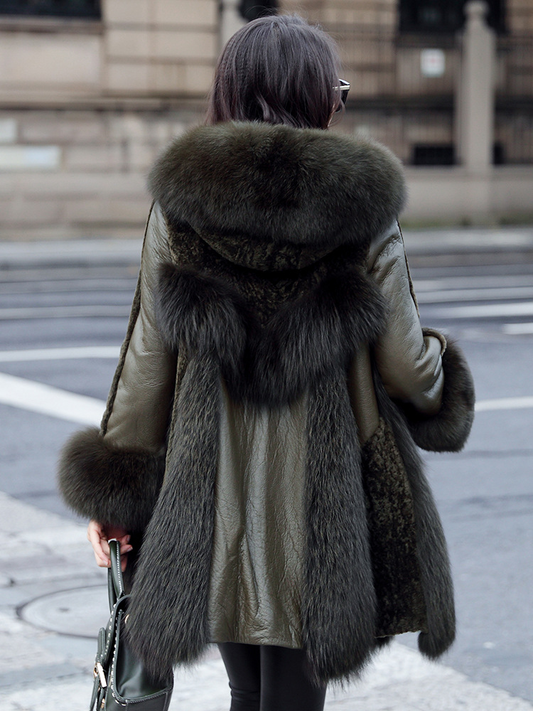 Fur coat in one piece women's long new fox fur real fur leather sheep sheared down coat