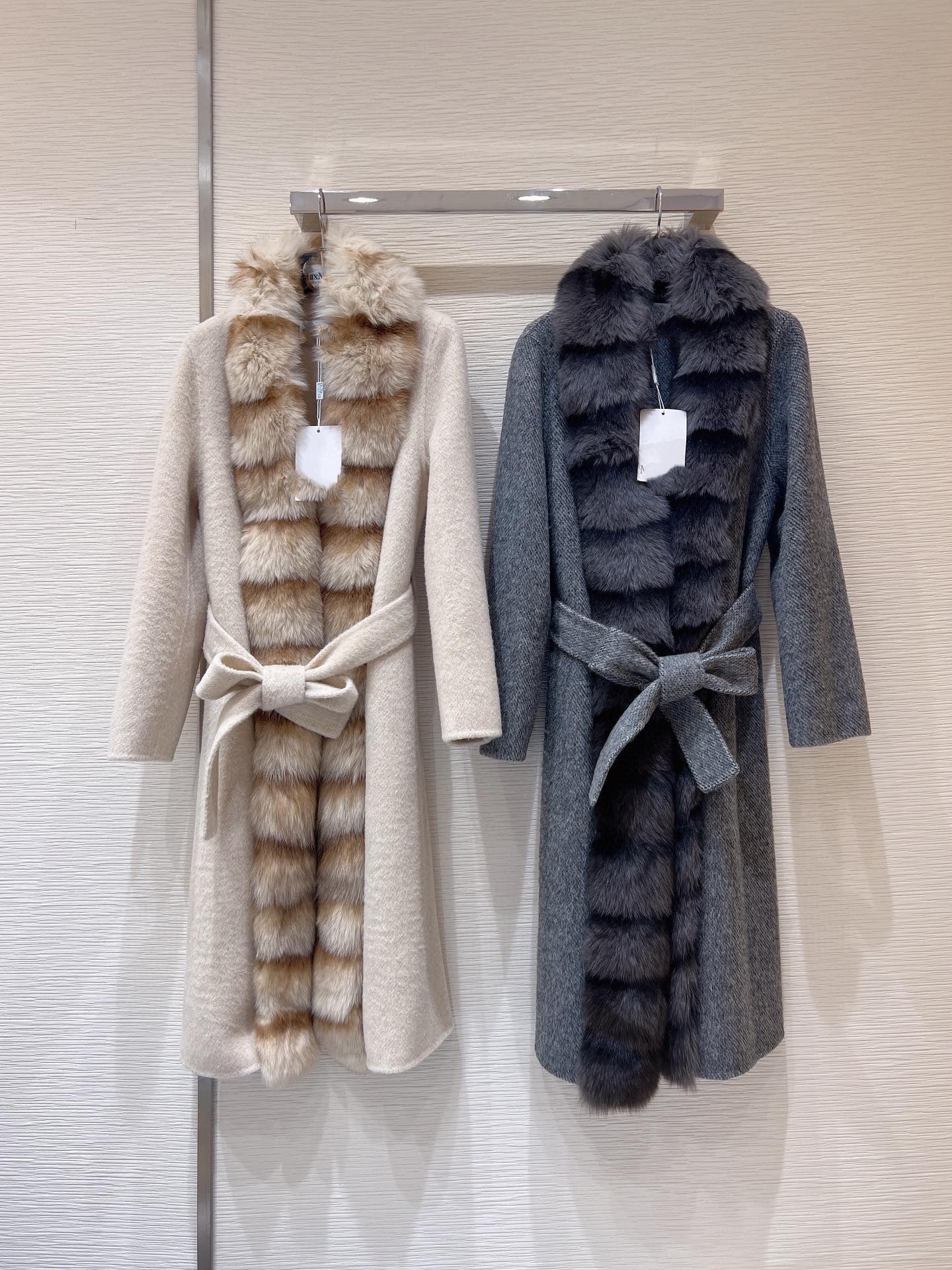 Fox Fur Collar Winter Jacket Belted Cashmere Wool Clothes Real Fur Collar Ladies Cashmere Trench Coa