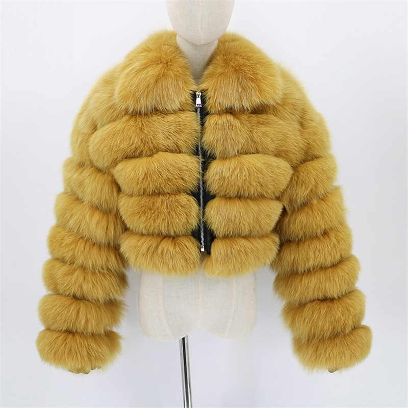 Women's Luxury Leather Jacket Fashion Style Female Real Fox Fur Coats Short Warm Coat