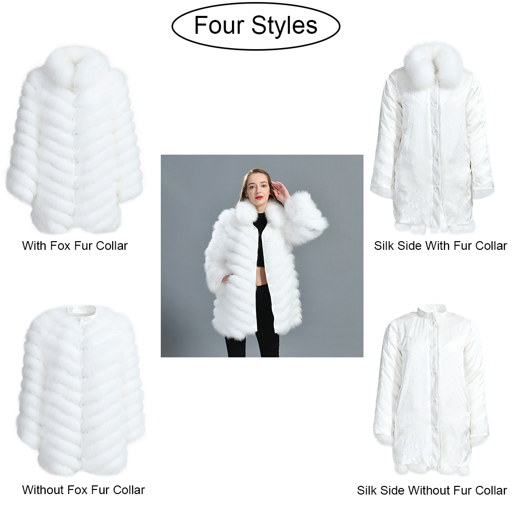 Winter Wholesale Women Custom 100% Silk Reversible Coat Double-sided Wear Removable Collar Real Fox 