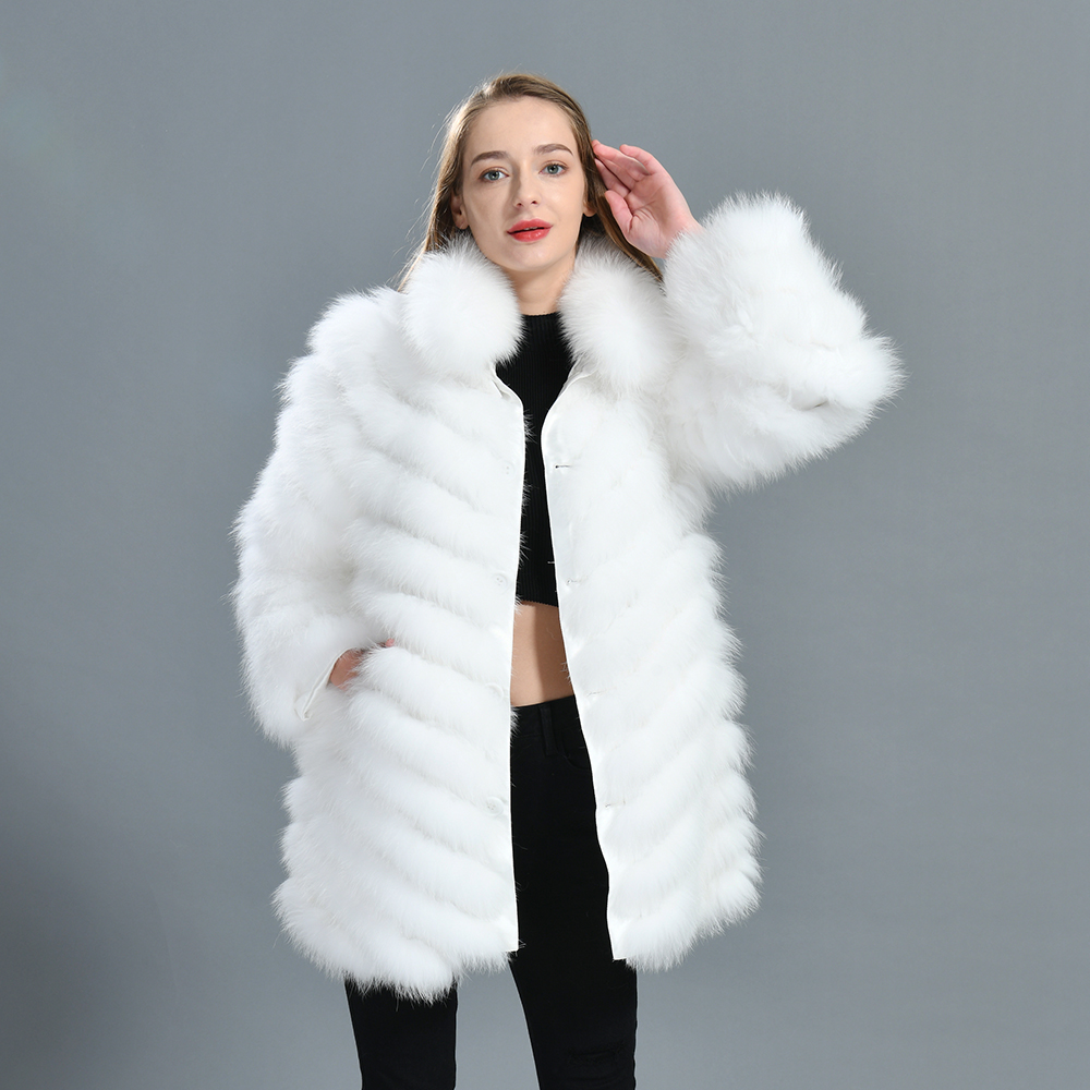 Winter Wholesale Women Custom 100% Silk Reversible Coat Double-sided Wear Removable Collar Real Fox 