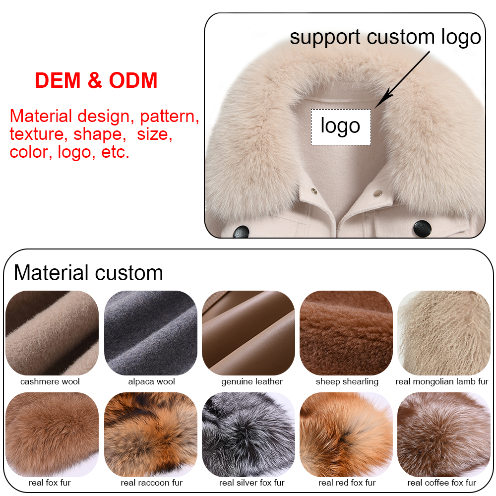 Winter Wholesale Women Custom 100% Silk Reversible Coat Double-sided Wear Removable Collar Real Fox 