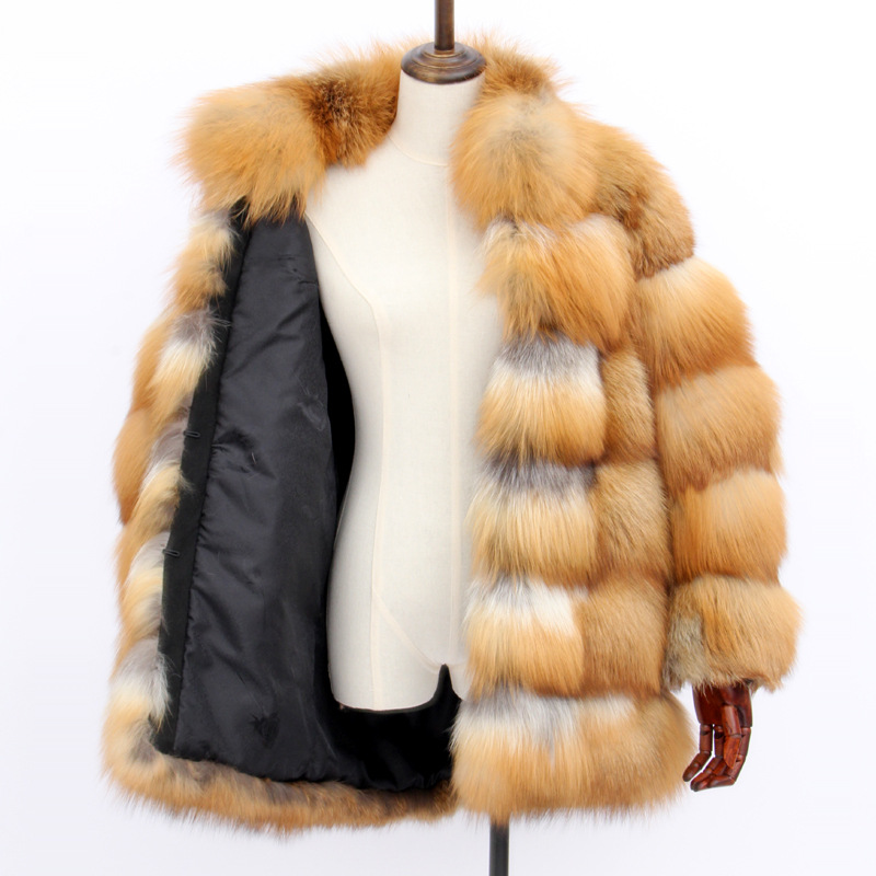 Jtfur Red fox fur coat stand collar long sleeve golden Island fox dress sun fox Real Fur Jacket Coat