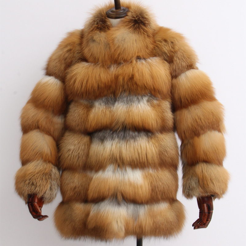 Jtfur Red fox fur coat stand collar long sleeve golden Island fox dress sun fox Real Fur Jacket Coat
