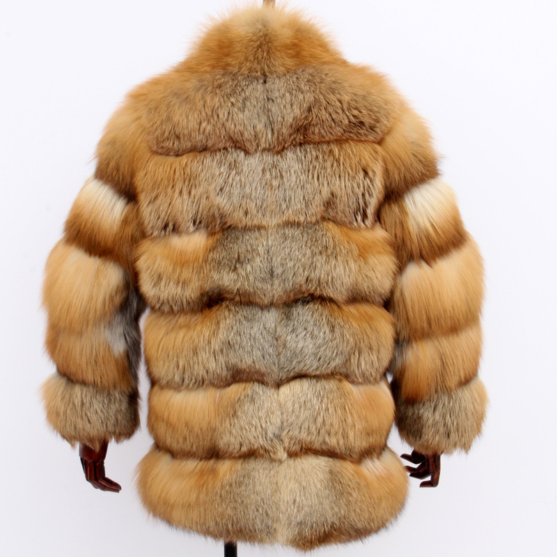 Jtfur Red fox fur coat stand collar long sleeve golden Island fox dress sun fox Real Fur Jacket Coat