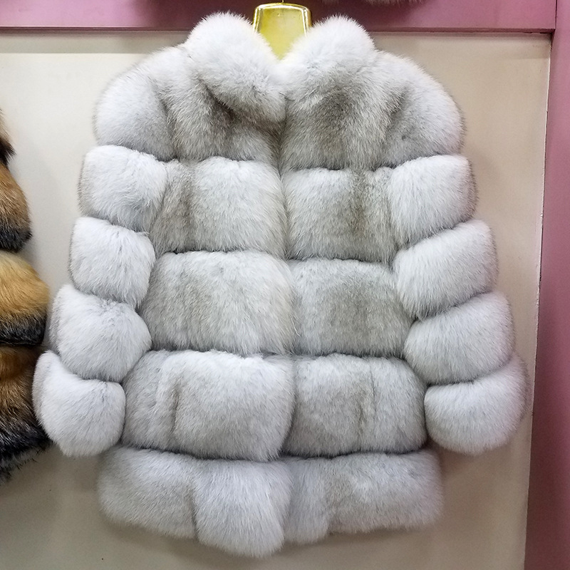 Jtfur Red fox fur coat stand collar long sleeve golden Island fox dress sun fox Real Fur Jacket Coat