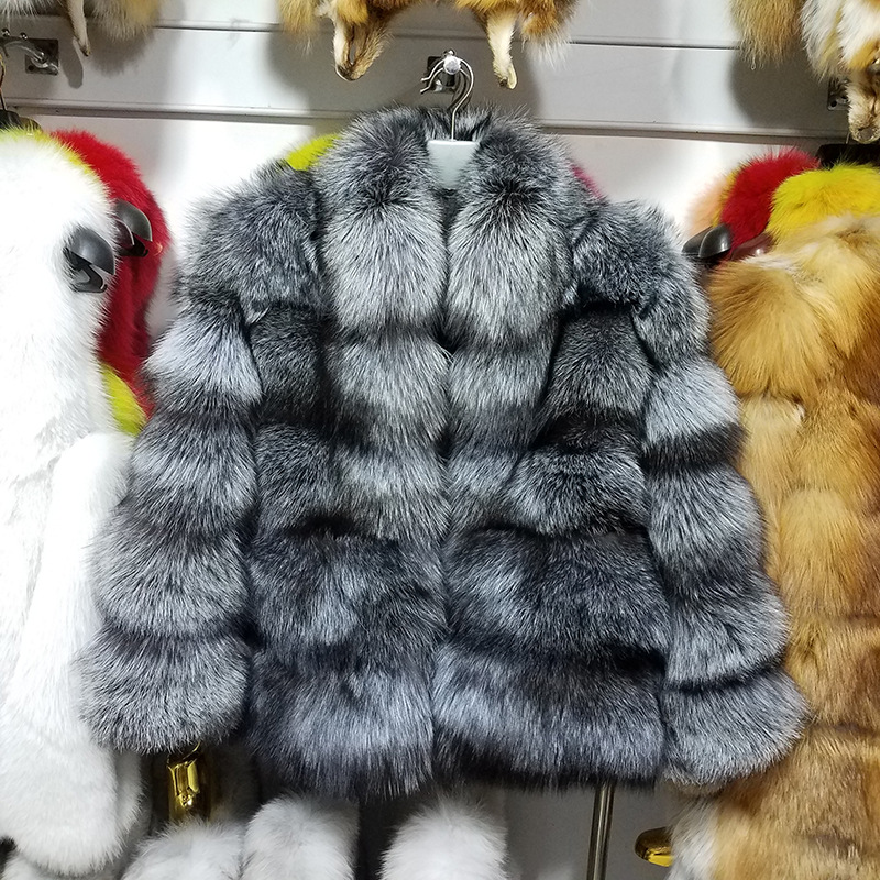 Jtfur Red fox fur coat stand collar long sleeve golden Island fox dress sun fox Real Fur Jacket Coat