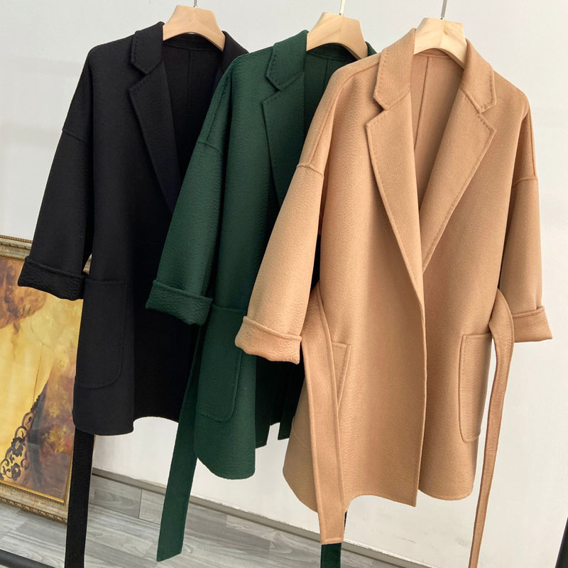 winter double-faced woolen goods water ripple short women s wear Cashmere coat fashion classic Simpl