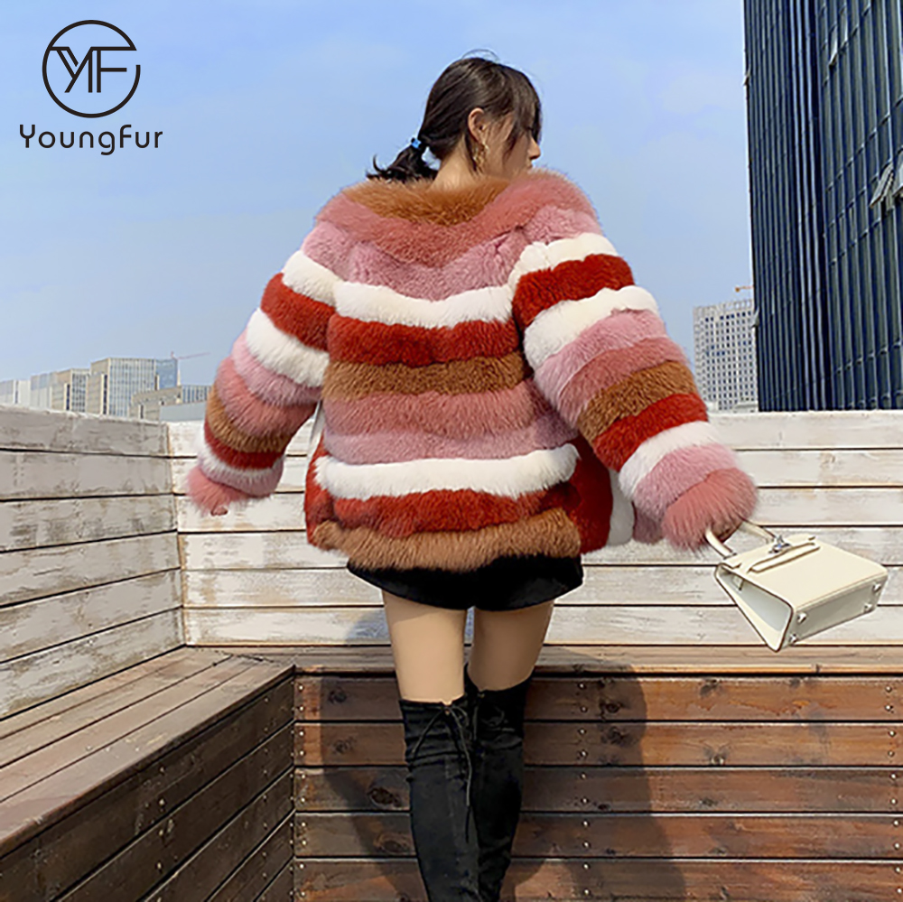 New Design Real Fox Fur Coat Women's Fashion Mixed Color Natural Fur Jacket