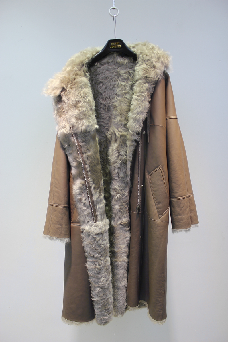 Custom Long Sleeves Fashion Women Fluffy Fur Coat Winter Clothing Sheepskin Shearling Lamb Leather f