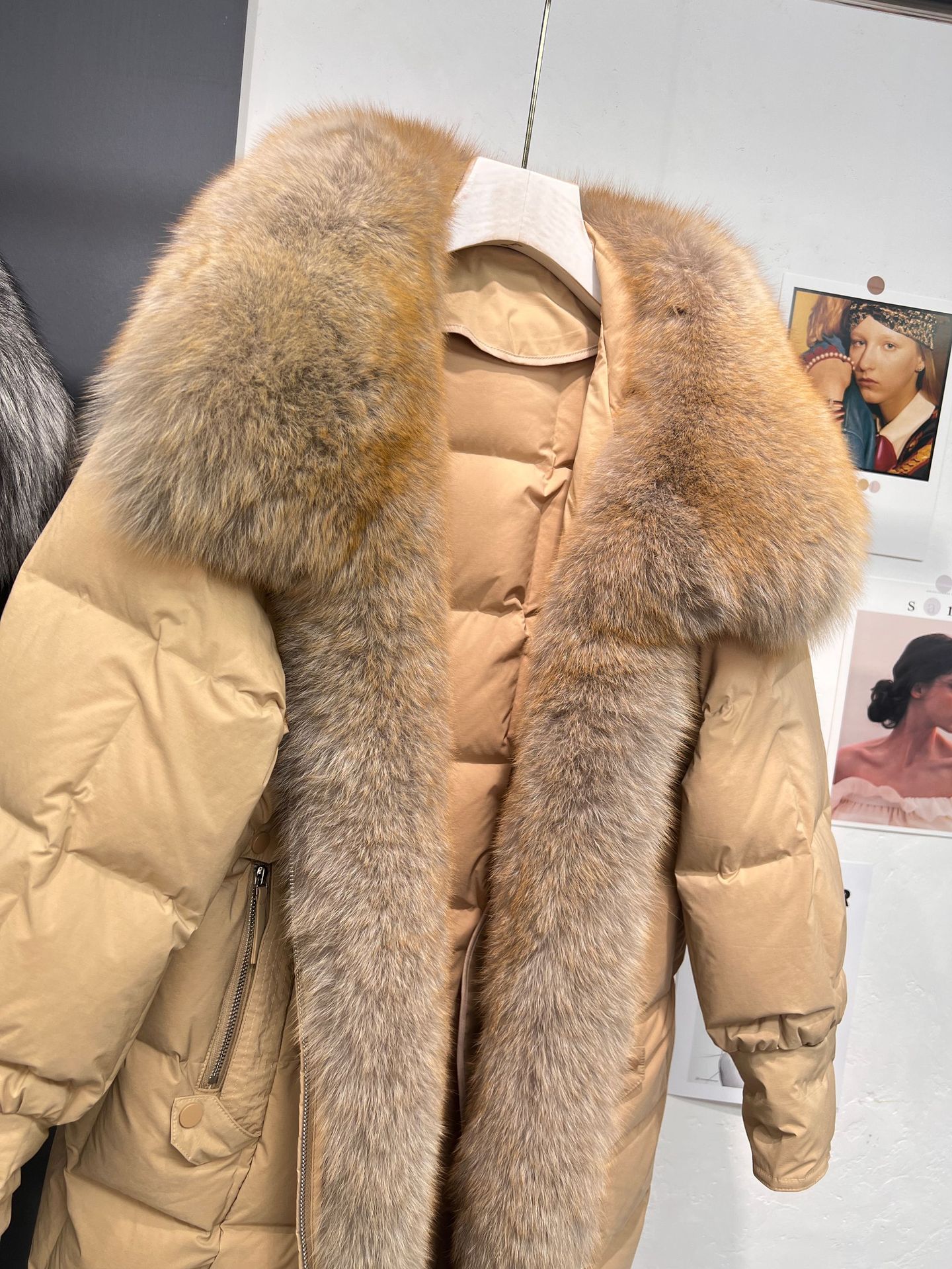 2023 autumn/winter fur coat fox big fur collar front white goose down jacket women's long style