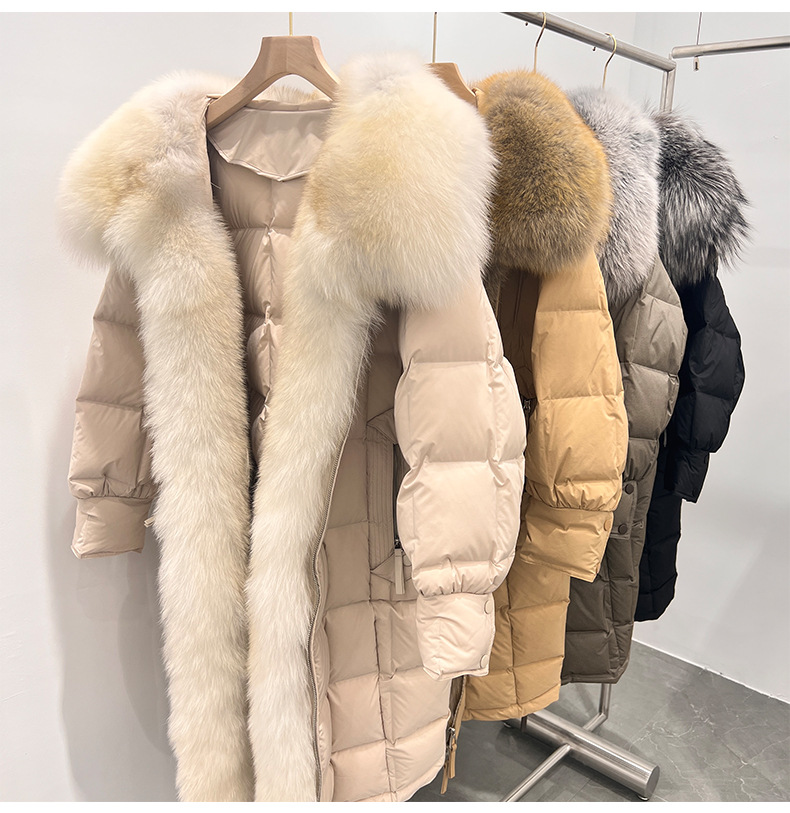2023 autumn/winter fur coat fox big fur collar front white goose down jacket women's long style