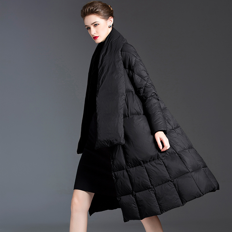 Winter New Temperament Fashion Scarf Collar Coat Over The Knee 2021 White Duck Down Hooded Jacket Fe