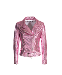 Luxury fashion Made in Italy women pink laminated biker OEM services 100% Italian genuine leather ja
