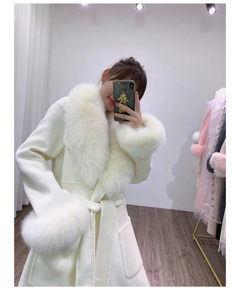 New Trends Jacket Women Wool Coat Belt Long Cashmere And Fur Coat Winter Ladies Wool Coat