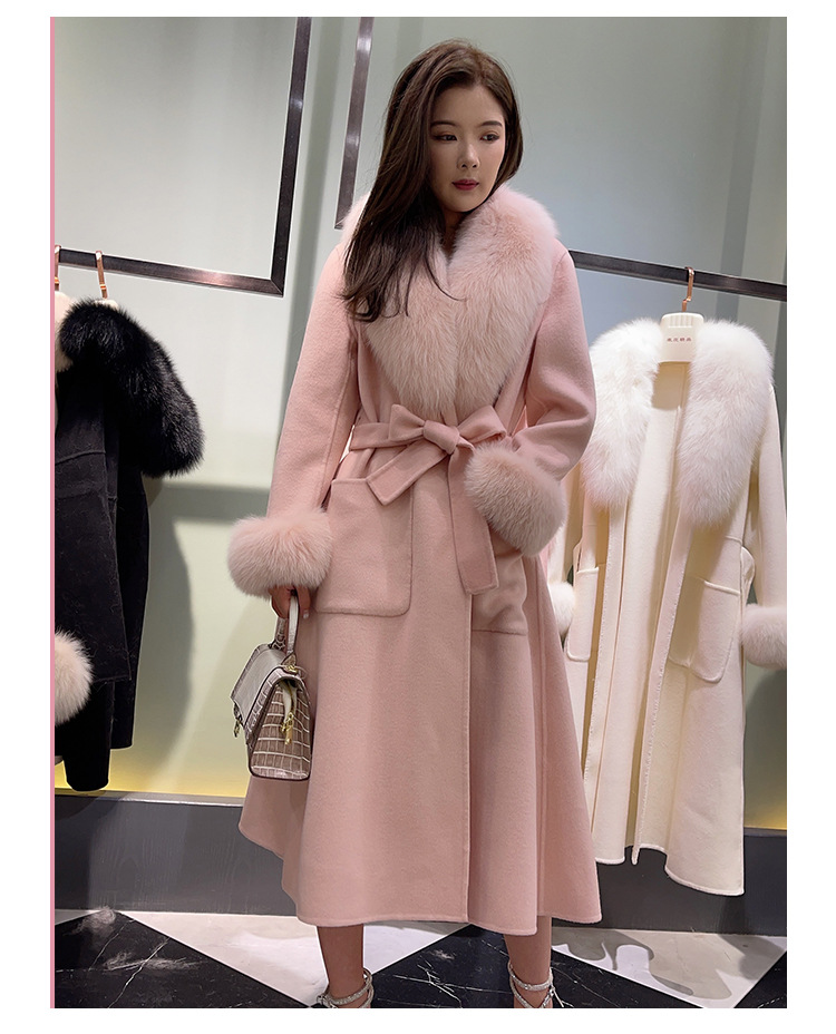 New Trends Jacket Women Wool Coat Belt Long Cashmere And Fur Coat Winter Ladies Wool Coat