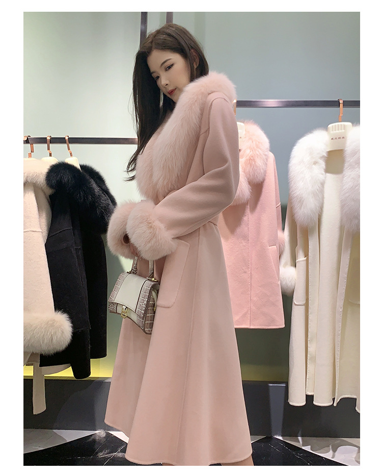 New Trends Jacket Women Wool Coat Belt Long Cashmere And Fur Coat Winter Ladies Wool Coat