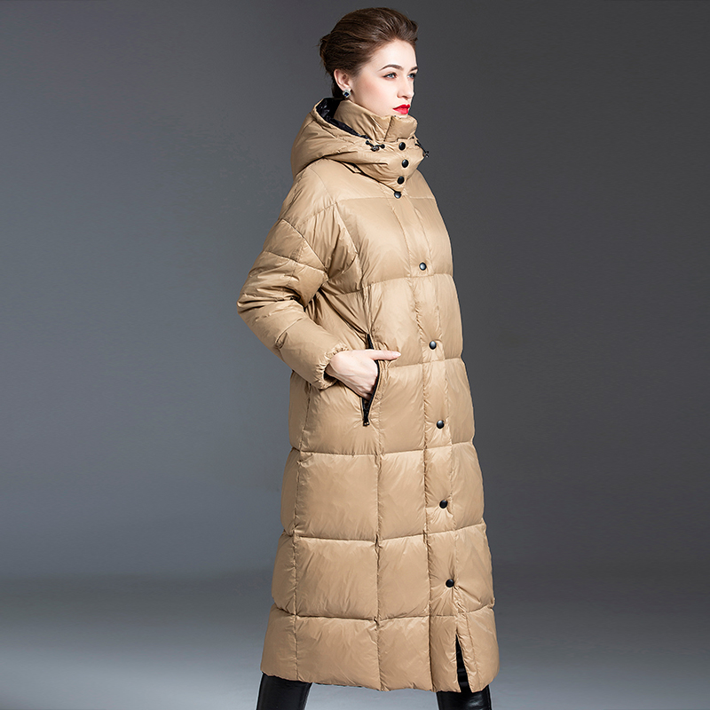 Fashion Winter Solid Coat Women's Long Sleeve Thick Zipper Bubble Jackets Hooded Long down Jacket
