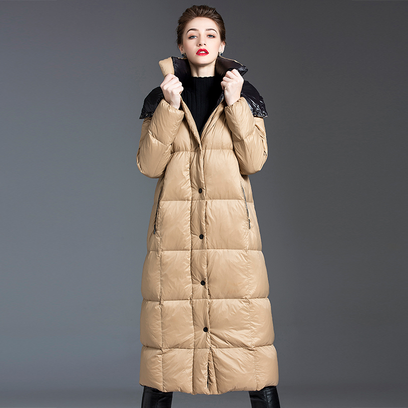 Fashion Winter Solid Coat Women's Long Sleeve Thick Zipper Bubble Jackets Hooded Long down Jacket