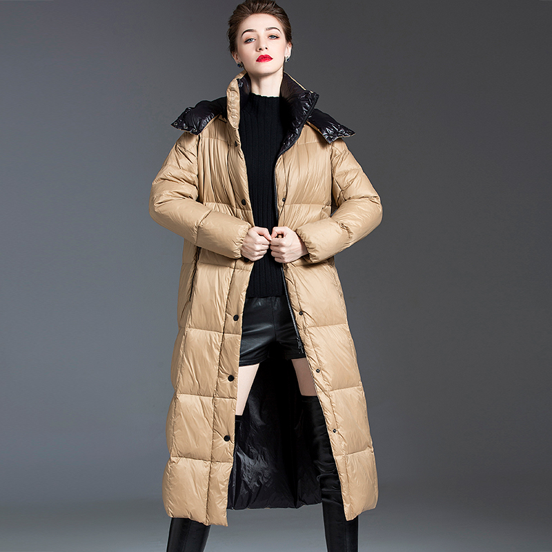 Fashion Winter Solid Coat Women's Long Sleeve Thick Zipper Bubble Jackets Hooded Long down Jacket