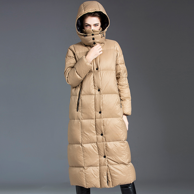 Fashion Winter Solid Coat Women's Long Sleeve Thick Zipper Bubble Jackets Hooded Long down Jacket