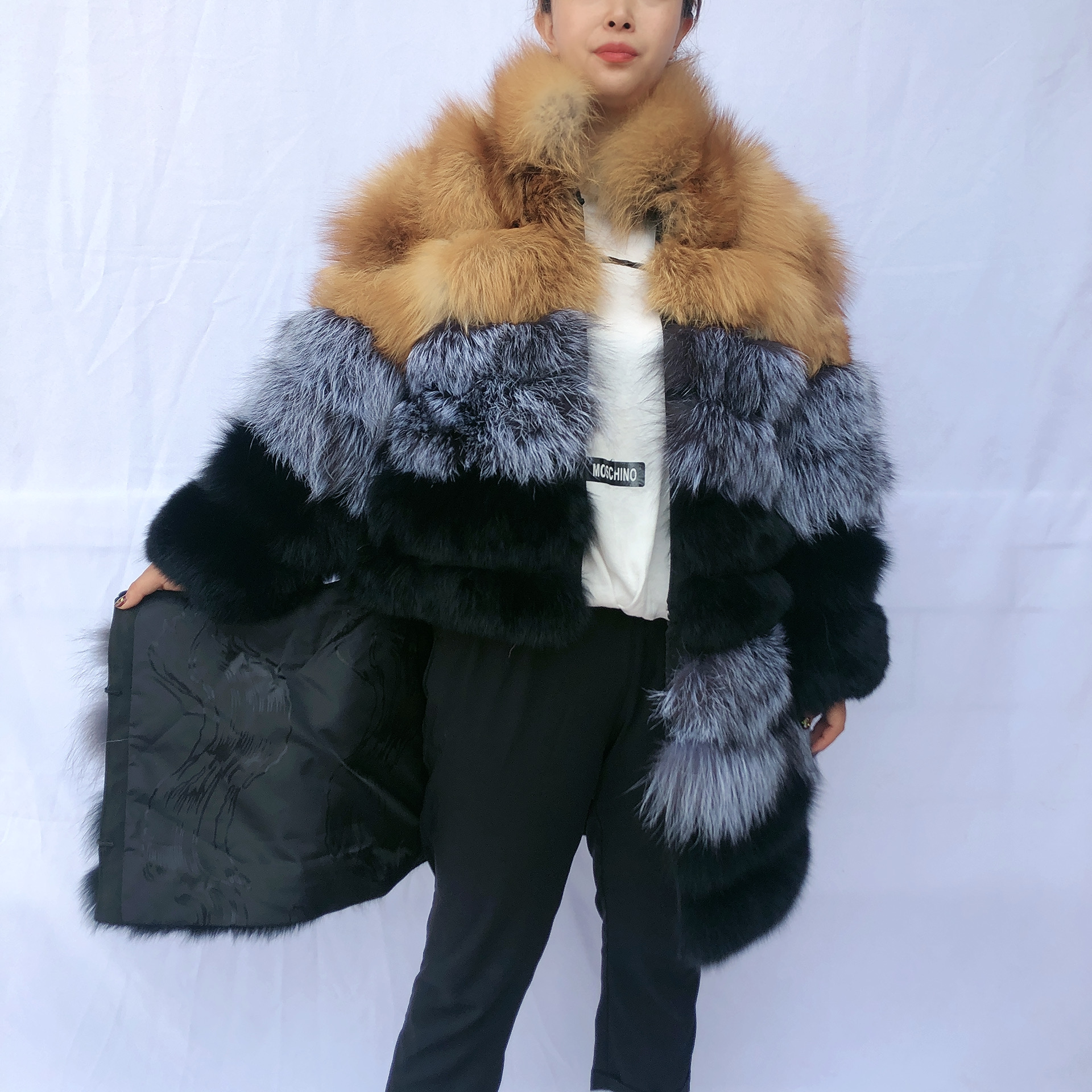 Customized Wholesale Ladies Winter Warm Coat Fur Long Plus Stand Collar Coat Made Of Natural Real Fo