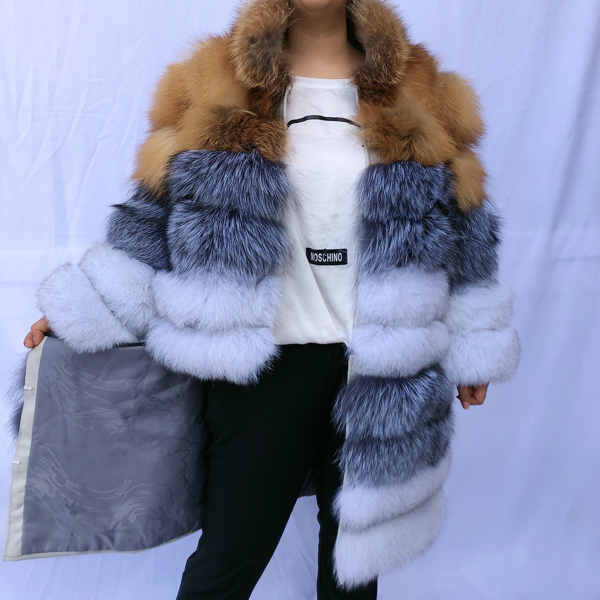 Customized Wholesale Ladies Winter Warm Coat Fur Long Plus Stand Collar Coat Made Of Natural Real Fo