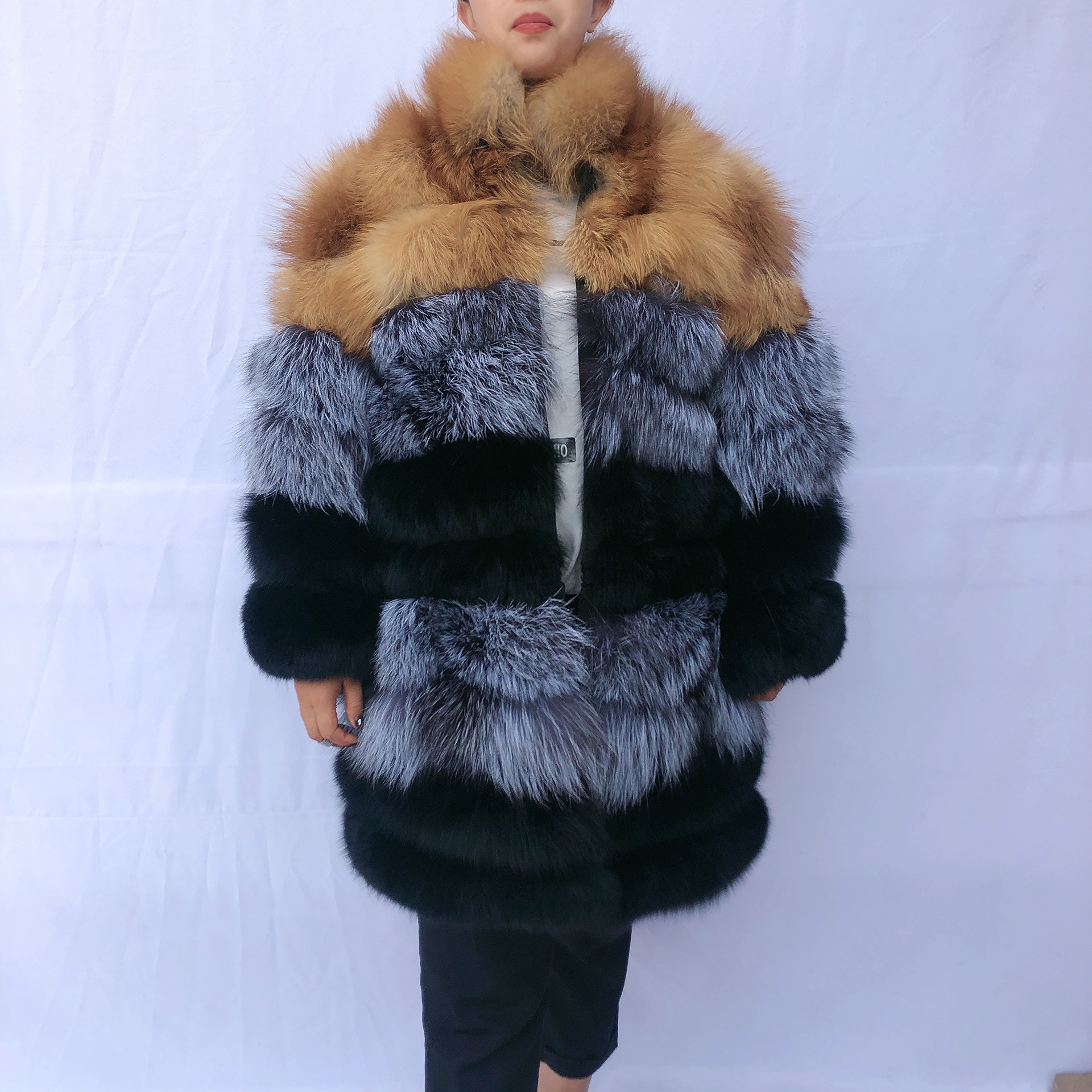 Customized Wholesale Ladies Winter Warm Coat Fur Long Plus Stand Collar Coat Made Of Natural Real Fo