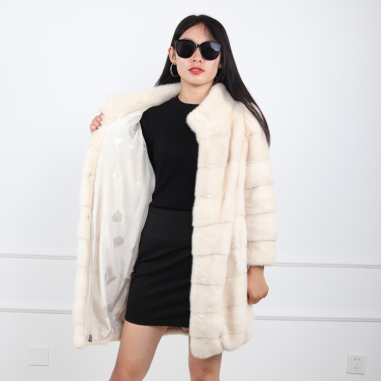 High Quality Stand Collar Natural Mink Fur Coat Winter Women Fur Jacket
