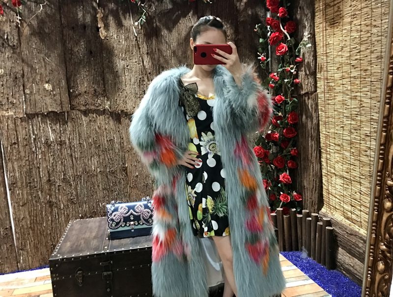YRC090 YR FUR Good Quality Real Raccoon Fur Jacket Knitted Fashion Woman long Coat