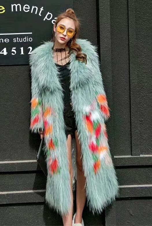 YRC090 YR FUR Good Quality Real Raccoon Fur Jacket Knitted Fashion Woman long Coat