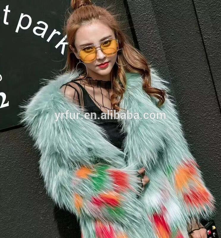 YRC090 YR FUR Good Quality Real Raccoon Fur Jacket Knitted Fashion Woman long Coat