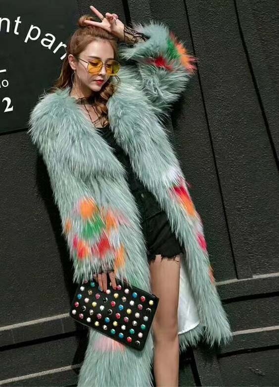 YRC090 YR FUR Good Quality Real Raccoon Fur Jacket Knitted Fashion Woman long Coat