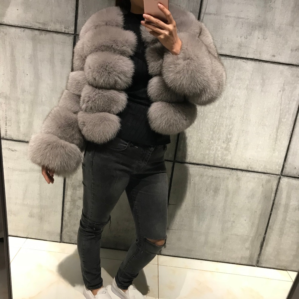 Custom Wholesale  Fox Fur Jacket Women Short Classic Lady Colorful Full Sleeve Real Fox Fur Coat