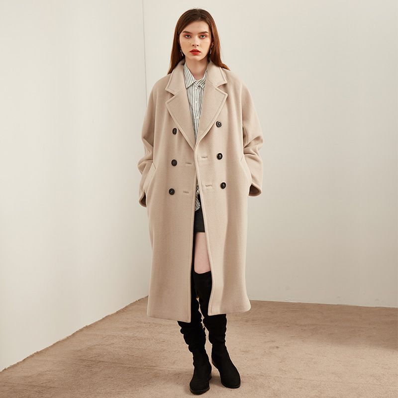 Cashmere Woolen Coat Double-breasted Long Coat Women Warm Thickened