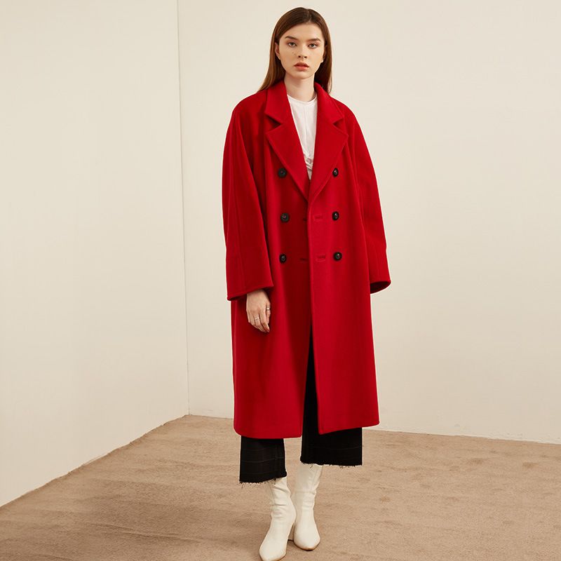 Cashmere Woolen Coat Double-breasted Long Coat Women Warm Thickened
